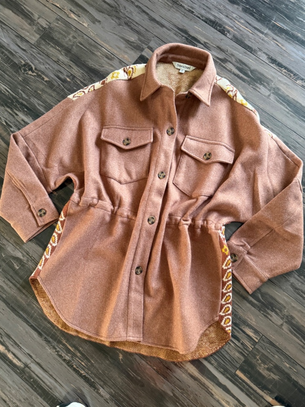 NEW Davi & Dani Jacket Button Front Drawstring Waist Front Chest Pockets Boho - Picture 4 of 16